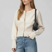 Women’s Knitted Cardigan with Round Neckline and Button-Front Design