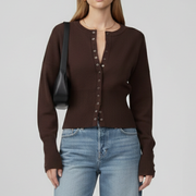 Women’s Knitted Cardigan with Round Neckline and Button-Front Design