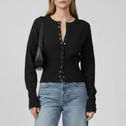 Women’s Knitted Cardigan with Round Neckline and Button-Front Design