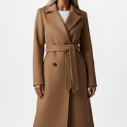 Women’s Long Coat with Belt and Double-Breasted Front