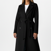 Women’s Long Coat with Belt and Double-Breasted Front