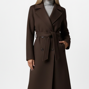 Women’s Long Coat with Belt and Double-Breasted Front