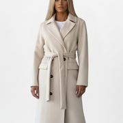 Women’s Long Coat with Belt and Double-Breasted Front