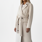 Women’s Long Coat with Belt and Double-Breasted Front