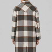 Women’s Long Coat with Button Front and Checked Woven Surface