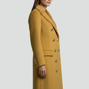 Women’s Long Coat with Double Buttons and Lapel Collar