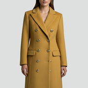 Women’s Long Coat with Double Buttons and Lapel Collar