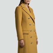 Women’s Long Coat with Double Buttons and Lapel Collar