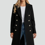 Women’s Long Coat with Double Buttons and Lapel Collar
