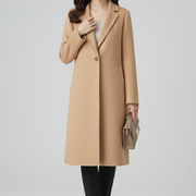 Women’s Long Coat with Lapel Collar and Button Closure