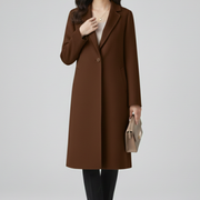 Women’s Long Coat with Lapel Collar and Button Closure
