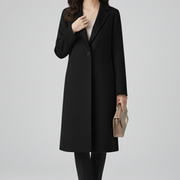 Women’s Long Coat with Lapel Collar and Button Closure
