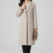 Women’s Long Coat with Lapel Collar and Button Closure