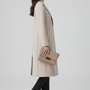 Women’s Long Coat with Lapel Collar and Button Closure