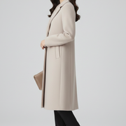Women’s Long Coat with Lapel Collar and Button Closure