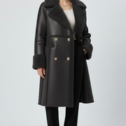 Women’s Long Coat with Lapel Collar and Textured Finish