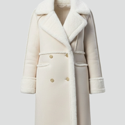 Women’s Long Coat with Lapel Collar and Textured Finish