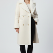 Women’s Long Coat with Lapel Collar and Textured Finish