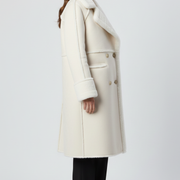 Women’s Long Coat with Lapel Collar and Textured Finish