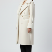 Women’s Long Coat with Lapel Collar and Textured Finish