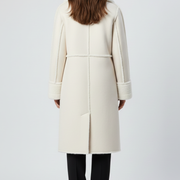 Women’s Long Coat with Lapel Collar and Textured Finish