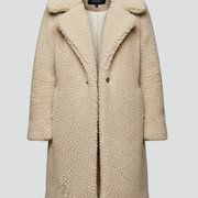 Women’s Long Coat with Lapel Collar and Textured Surface