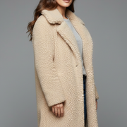 Women’s Long Coat with Lapel Collar and Textured Surface