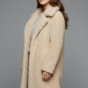 Women’s Long Coat with Lapel Collar and Textured Surface
