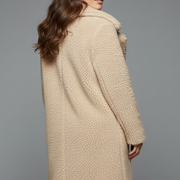 Women’s Long Coat with Lapel Collar and Textured Surface