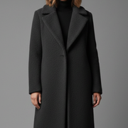 Women’s Long Coat with Lapel Collar and Textured Surface