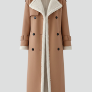 Women’s Long Coat with Lapel Collar and Trim Detailing