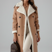 Women’s Long Coat with Lapel Collar and Trim Detailing