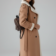 Women’s Long Coat with Lapel Collar and Trim Detailing