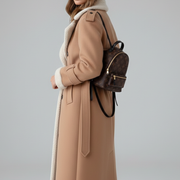 Women’s Long Coat with Lapel Collar and Trim Detailing