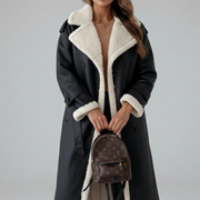 Women’s Long Coat with Lapel Collar and Trim Detailing