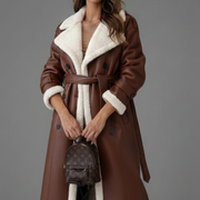 Women’s Long Coat with Lapel Collar and Trim Detailing