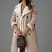 Women’s Long Coat with Lapel Collar and Trim Detailing