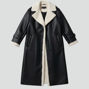 Women’s Long Coat with Lapel Collar and Trim