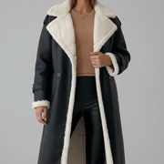 Women’s Long Coat with Lapel Collar and Trim