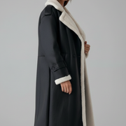 Women’s Long Coat with Lapel Collar and Trim