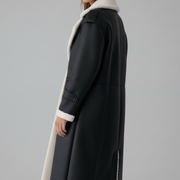 Women’s Long Coat with Lapel Collar and Trim