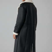 Women’s Long Coat with Lapel Collar and Trim