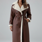 Women’s Long Coat with Lapel Collar and Trim