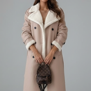 Women’s Long Coat with Lapel Collar and Trim