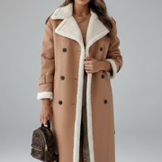 Women’s Long Coat with Lapel Collar and Trim
