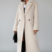 Women’s Long Coat with Notched Lapel and Button Front