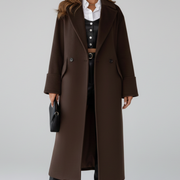 Women’s Long Coat with Notched Lapel and Button Front