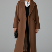Women’s Long Coat with Notched Lapel and Button Front
