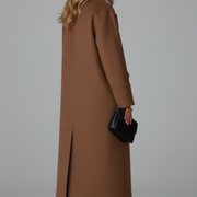 Women’s Long Coat with Notched Lapel and Button Front