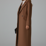 Women’s Long Coat with Notched Lapel and Button Front